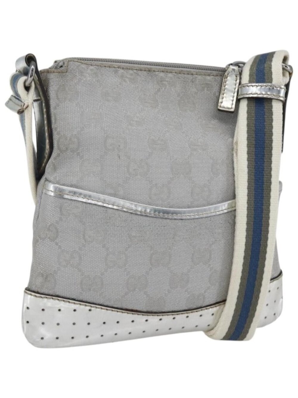 GUCCI GG Canvas Shoulder Bag Silver 147671
